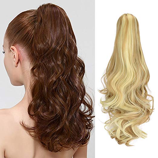 20〞Claw Ponytail Clip in Hair Extensions Hairpiece Synthetic Light Curly Soft Silky Nature Looking Heat-Resisting Different Colors for Women Fashion and Beauty-27H613#